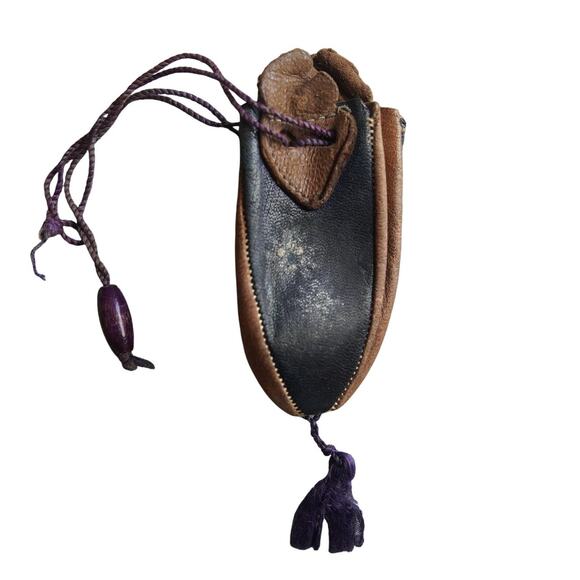 Unbranded Other - Vintage Mini Leather Coin Purse Moroccan Style Folding Pouch Tassel 4.5"